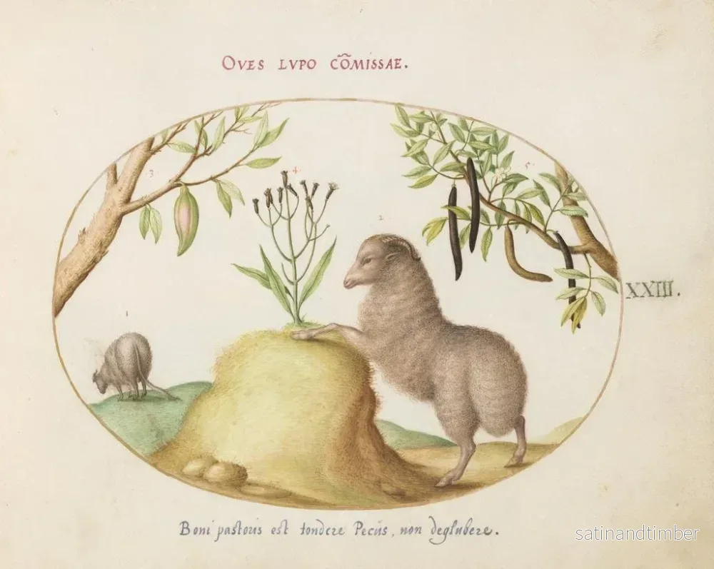 Reproduktion av målningen En får med tjock svans, en får med lång svans, en cassia purgatrix och andra växter - Joris Hoefnagel - Bild 2