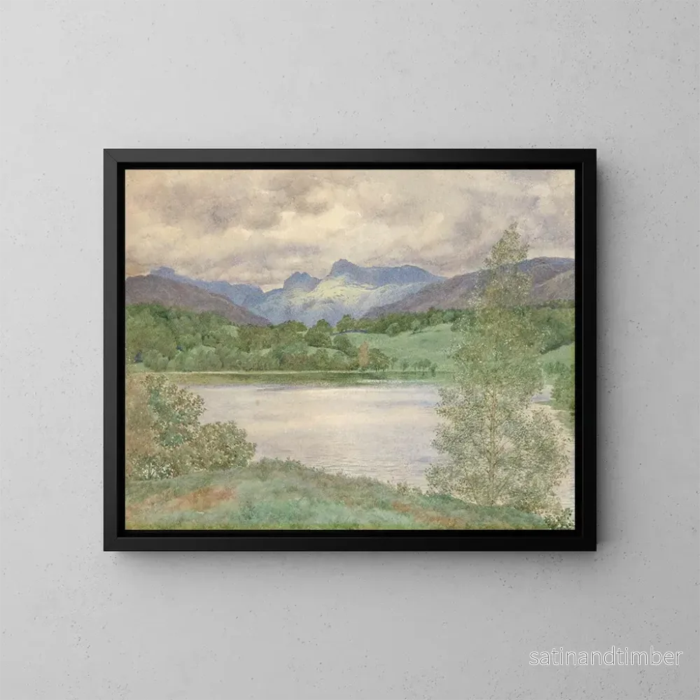 Reproduktion av målningen Loughrigg Tarn och Langdale Pikes, Westmorland - Henry James Holiday