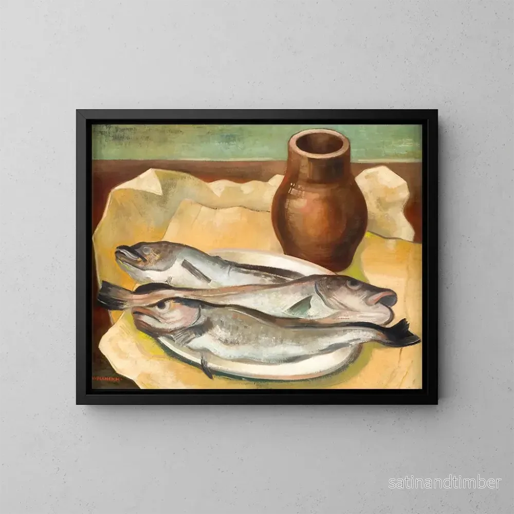 Reproduktion av målningen Naturmörker med fisk - Viktor Planckh