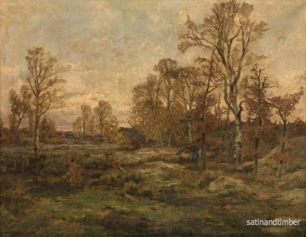 Reproduktion av målningen La forêt de Fontainebleau, soirée d'automne - Théodore Baron - Bild 2