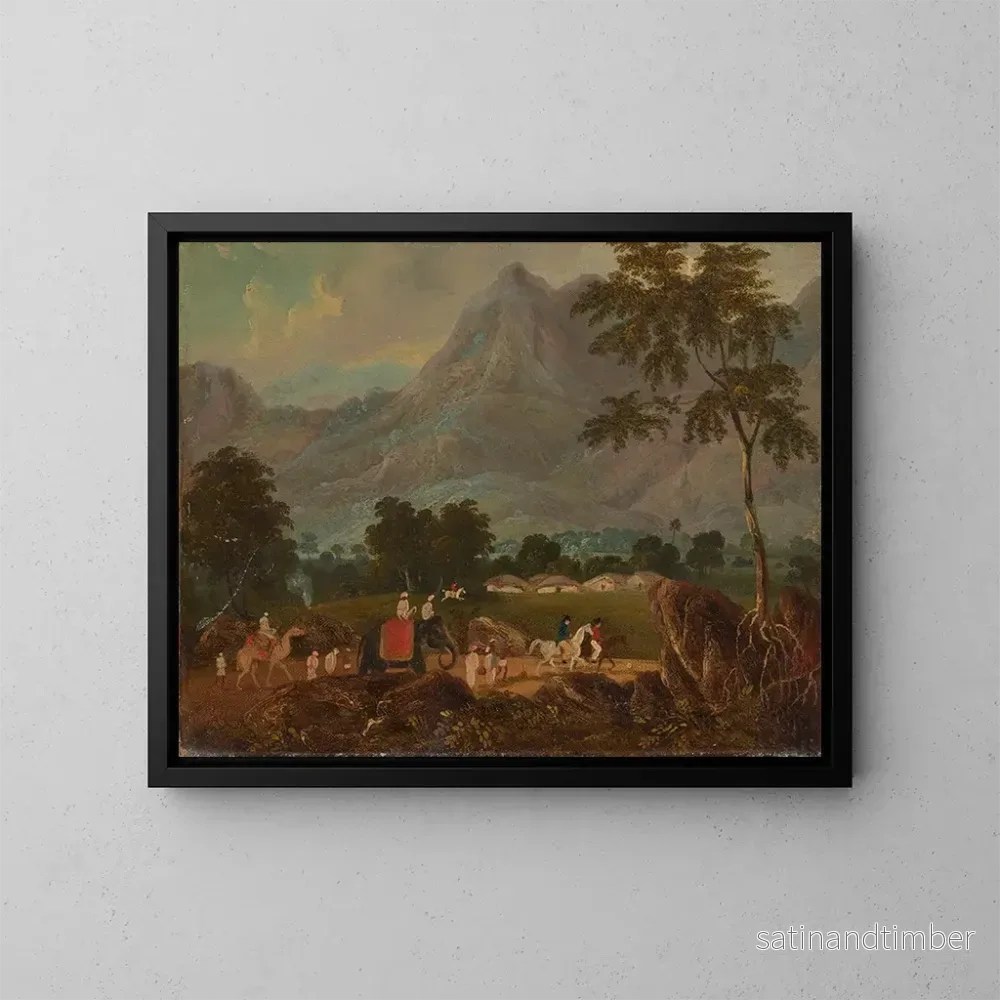 Reproduktion av målningen La route de Calcutta à Patna avec un éléphant et un chameau - Sir Charles D'Oyly