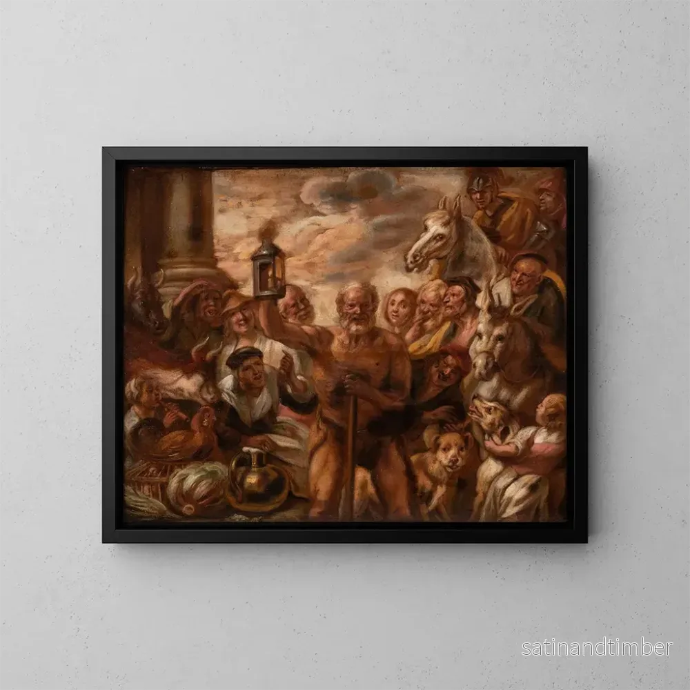 Reproduktion av målningen Diogène på jakt efter en ärlig man - Jacob Jordaens