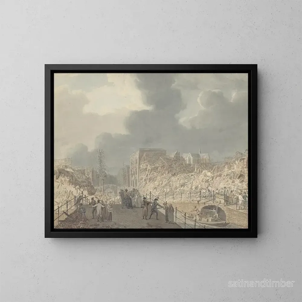Reproduktion av målningen Vue des runes sur le Rapenburg à Leyde après l’explosion du vaisseau à poudre le 12 janvier 1807 – Jan Willem Pieneman Reproduktion av målningen Vue des runes sur le Rapenburg à Leyde après l’explosion du vaisseau à poudre le 12 janvier 1807 – Jan Willem Pieneman