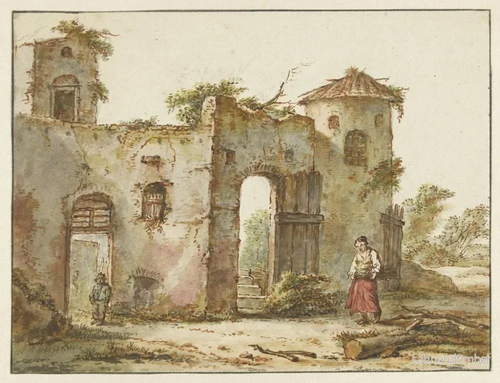 Reproduktion av målningen av ett byggnad i ruiner med en kvinna till höger som samlar ved - Pieter Bartholomeusz Barbiers - Bild 2