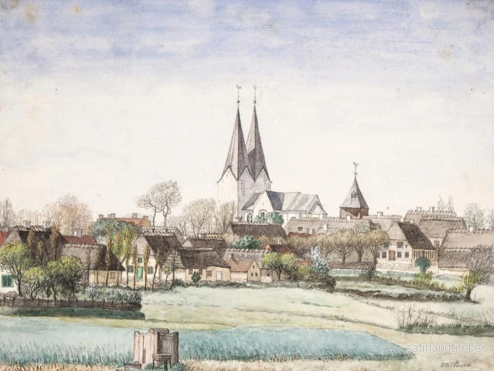 Reproduktion av målningen av by med kyrka i Broager - Otto Didrik Ottesen - Bild 2