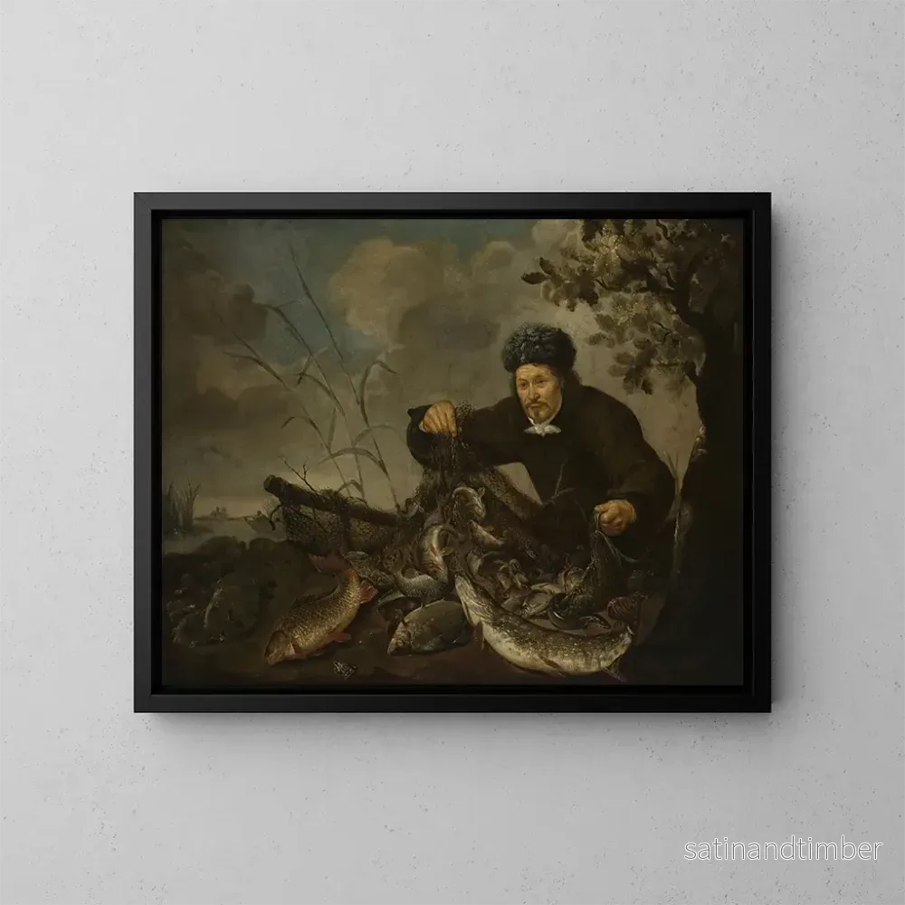 Reproduktion av målningen Fiskare med en fisk i nätet - Pieter van Noort