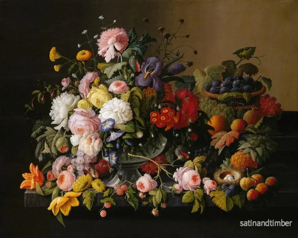 Reproduktion av målningen av stilleben med blommor och frukter - Severin Roesen - Bild 2