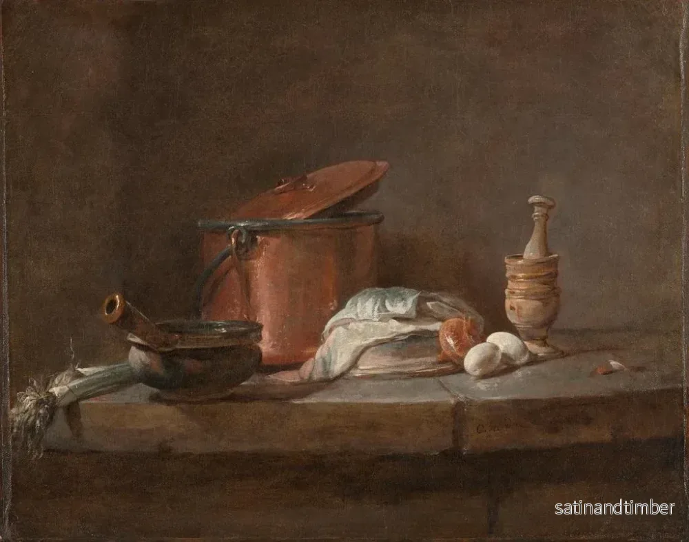 Reproduktion av målningen Köksredskap med purjolök, fisk och ägg - Jean Siméon Chardin - Bild 2