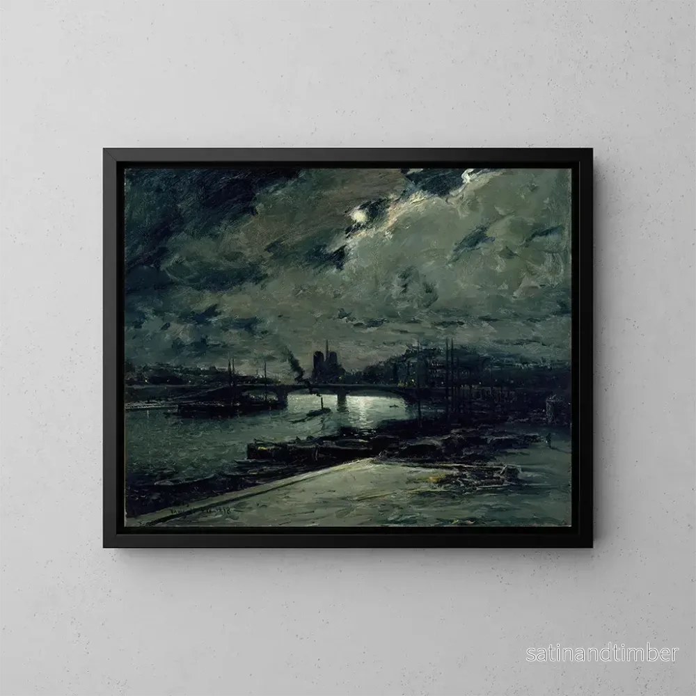 Reproduktion av målningen Quai de la Seine à Paris au clair de lune - Frank Myers Boggs