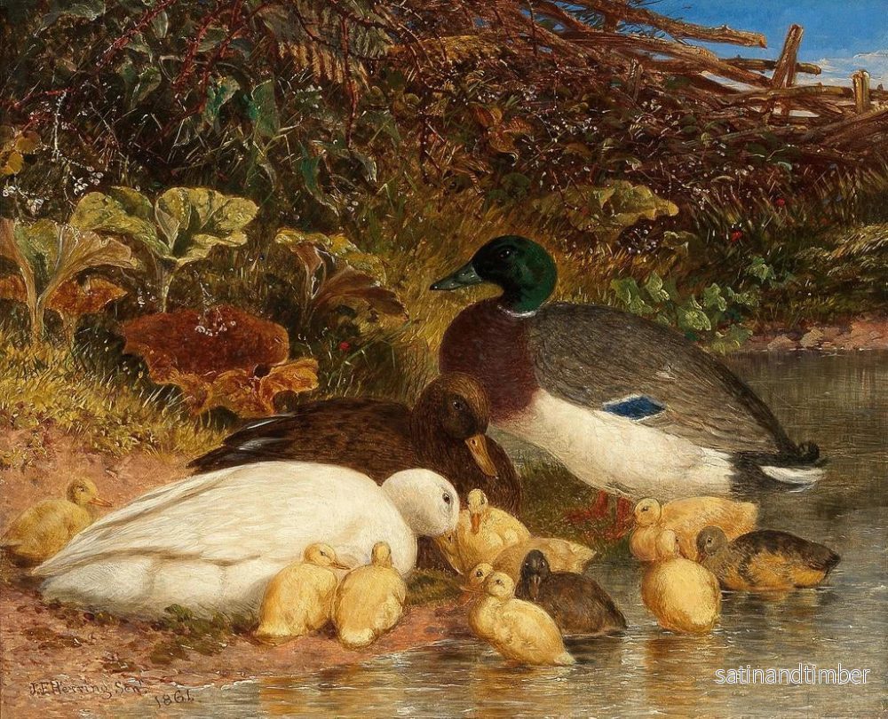 Reproduktion av målningen av ankor och andungar vid en damm - John Frederick Herring den äldre - Bild 2