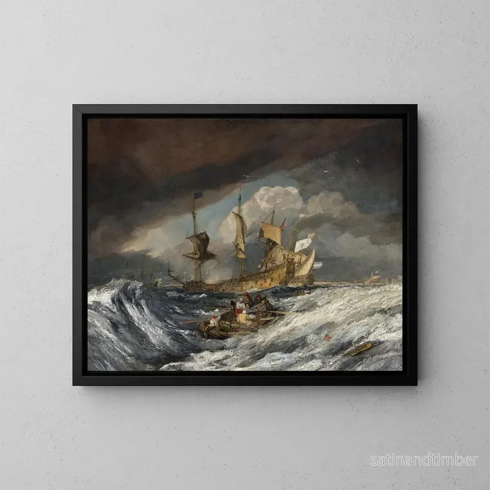 Reproduktion av målningen av båtar som transporterar ankare till de nederländska krigsskeppen – Joseph Mallord William Turner Reproduktion av målningen av båtar som transporterar ankare till de nederländska krigsskeppen – Joseph Mallord William Turner