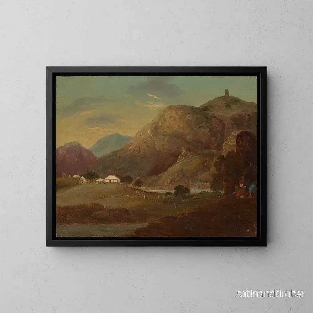 Reproduktion av målningen D: En målning av ett läger vid en flod vid skymningen - Sir Charles D'Oyly