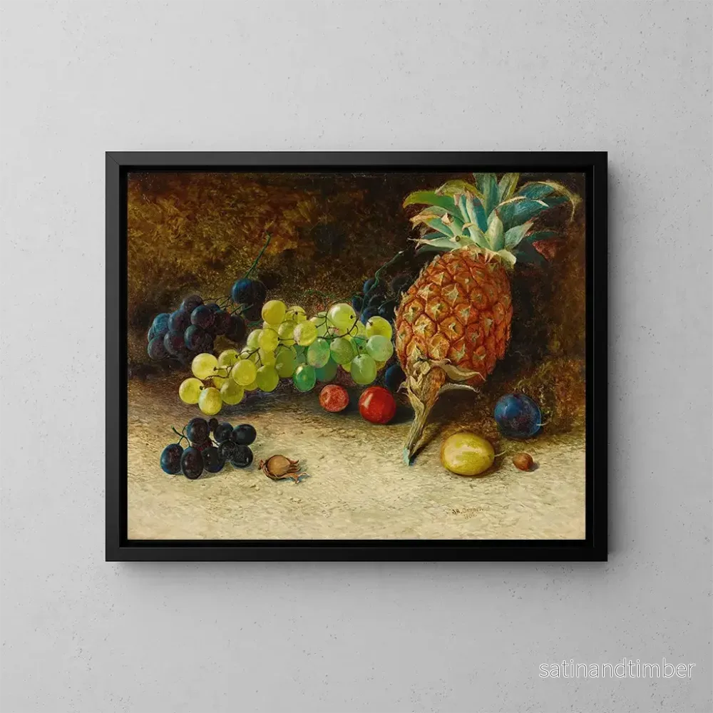 Reproduktion av målningen Naturstilleben med ananas, druvor, nötter och plommon - John Atkinson Grimshaw
