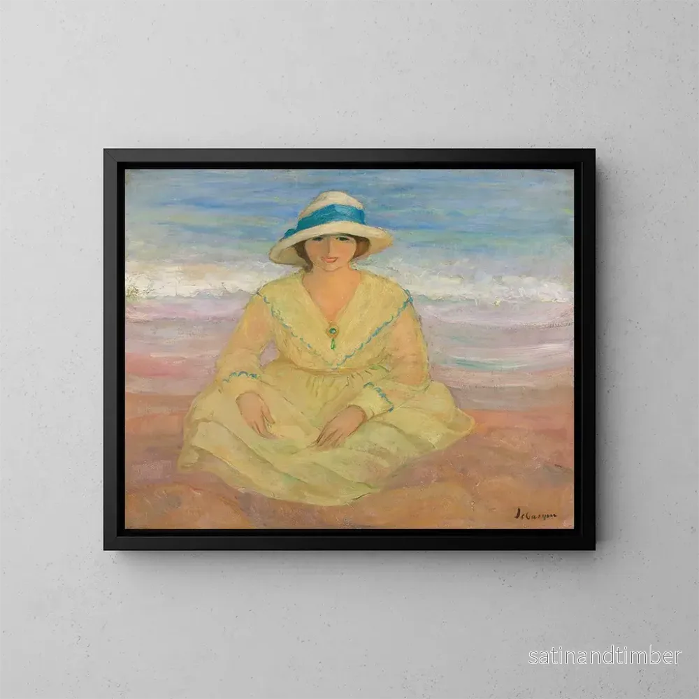 Reproduktion av målningen av en ung flicka som sitter på stranden - Henri Lebasque