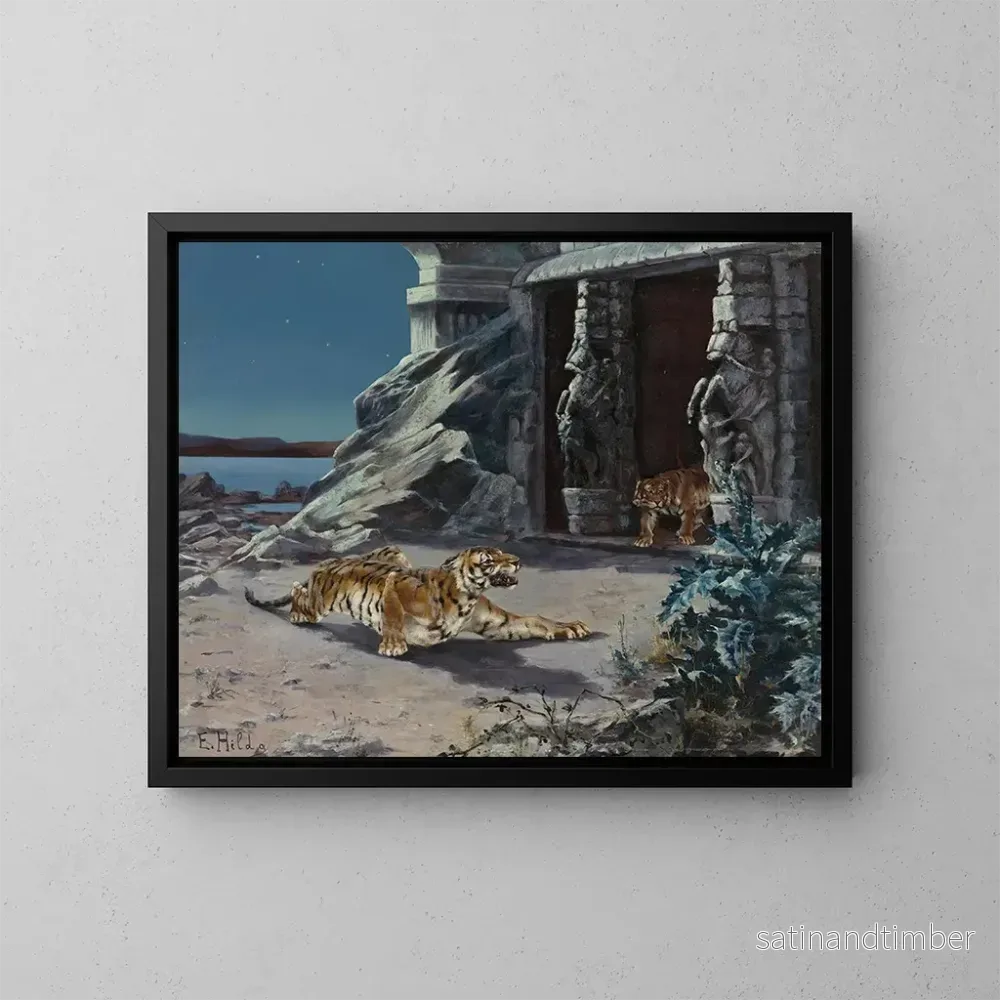 Reproduktion av målningen Tigermålning vid ingången till ett tempel – E Baily Hilda Reproduktion av målningen Tigermålning vid ingången till ett tempel – E Baily Hilda