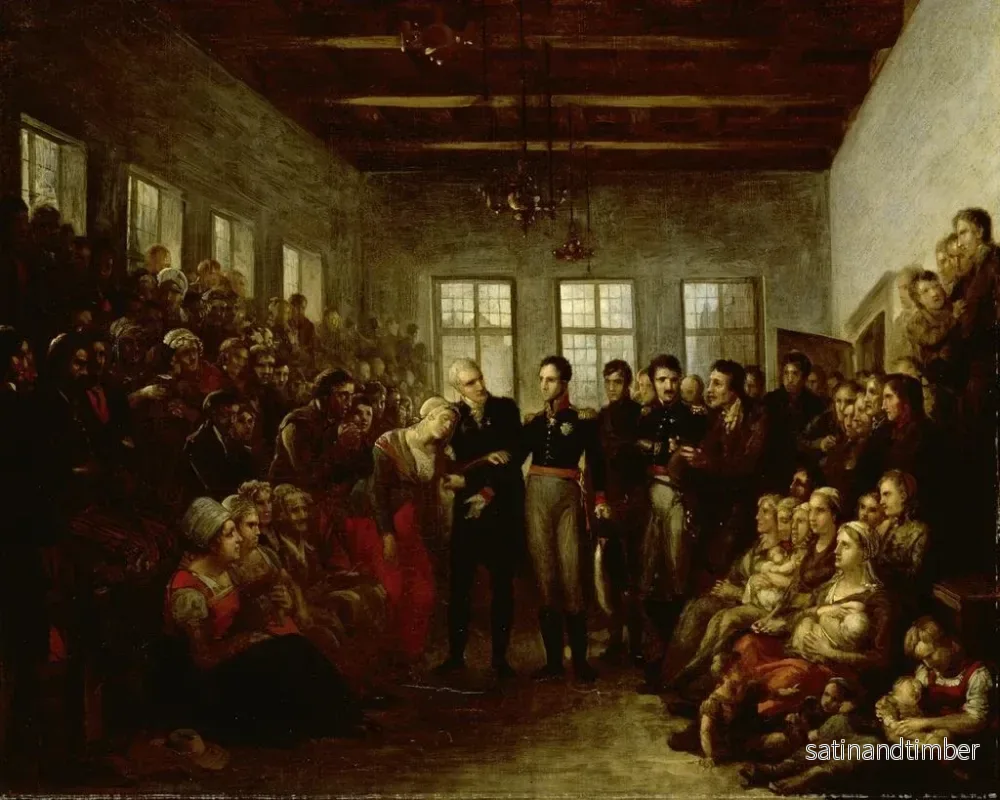 Reproduktion av målningen Prinsen av Orange som besöker offer för översvämningar på barnhemmet för kaplaner i Amsterdam den 14 februari 1825 - Mattheus Ignatius van Bree - Bild 2