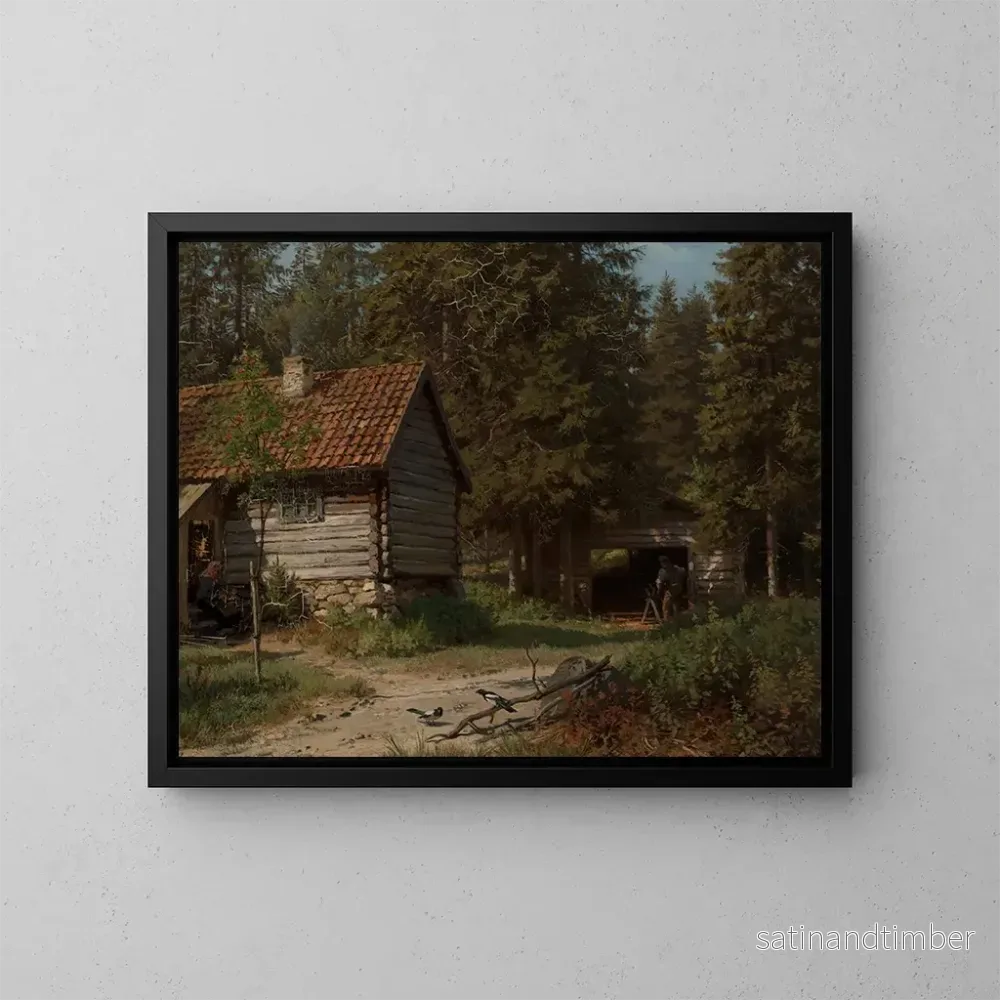 Reproduktion av målningen Cottage en forêt – Hans Gude Reproduktion av målningen Cottage en forêt – Hans Gude