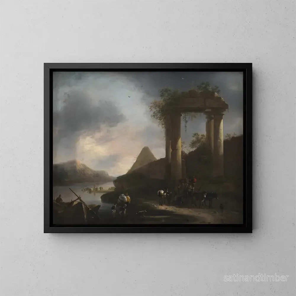 Reproduktion av målningen landskap italienskt med klassiska ruiner – Willem Schellinks Reproduktion av målningen landskap italienskt med klassiska ruiner – Willem Schellinks