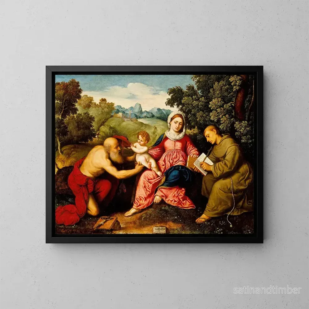 Reproduktion av målningen Vierge à l'Enfant med helgonen Jerome och Franciskus - Paris Bordone
