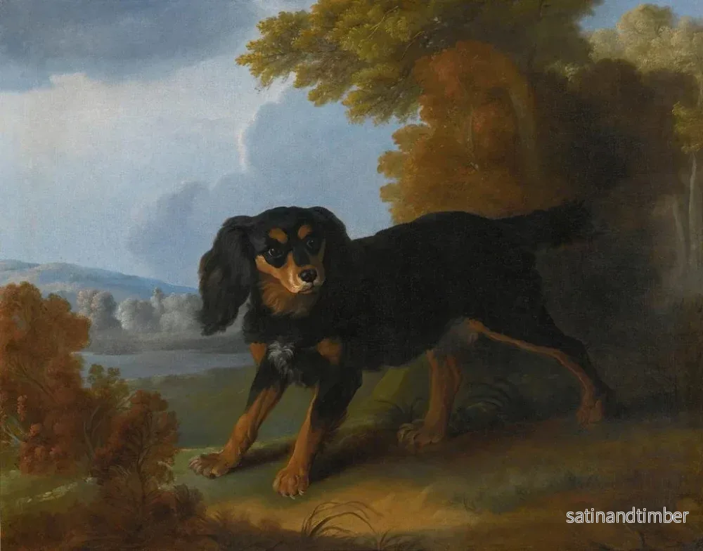 Reproduktion av målningen Porträtt av en King Charles spaniel i landskap - Christophe Huet - Bild 2