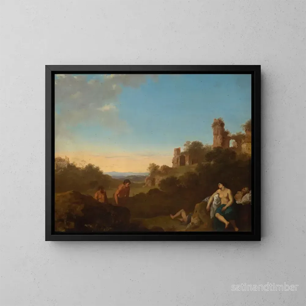 Reproduktion av målningen Satyres och nymfer som sover i ett italienskt landskap – Cornelis van Poelenburch Reproduktion av målningen Satyres och nymfer som sover i ett italienskt landskap – Cornelis van Poelenburch