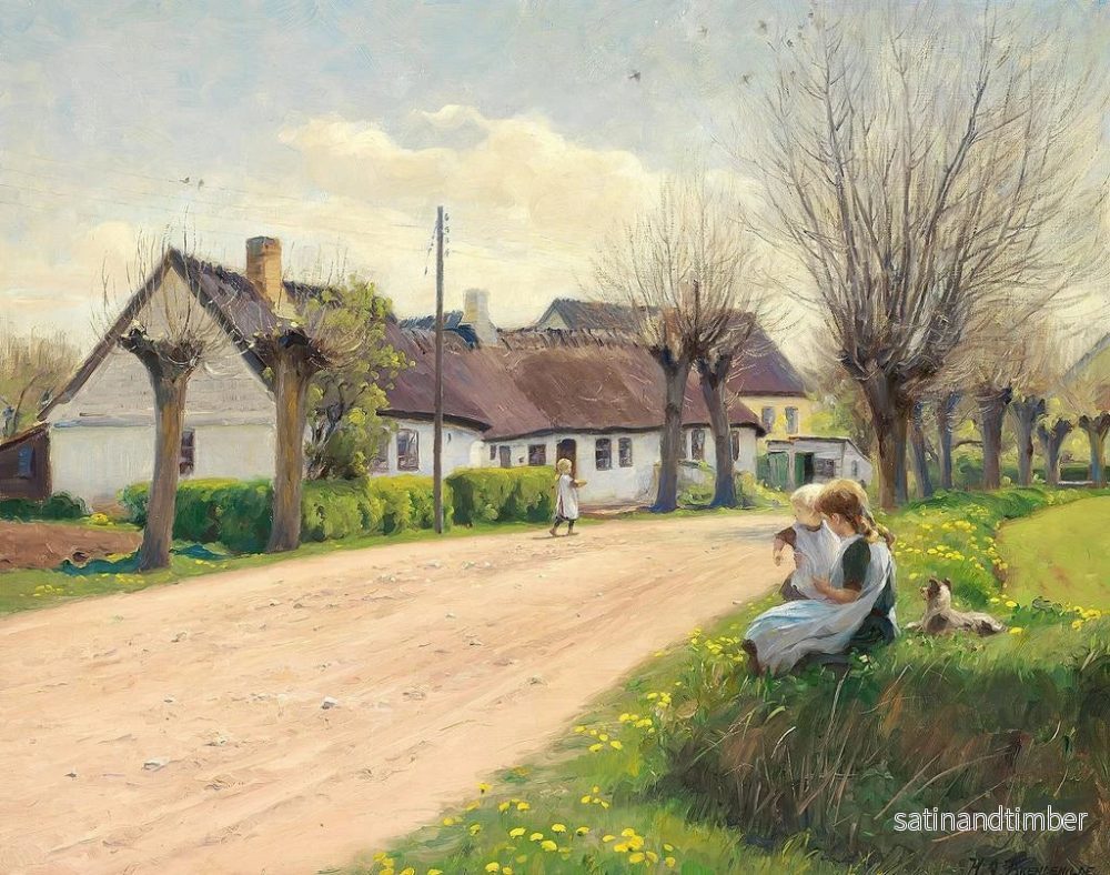 Reproduktion av målningen Flicka i byn med flickor vid vägkanten - Hans Andersen Brendekilde - Bild 2