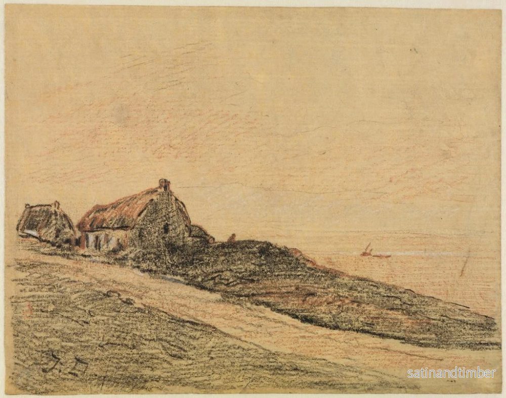 Reproduktion av målningen av kustlandskap vid Cayeux med två stugor - Jules Dupré - Bild 2