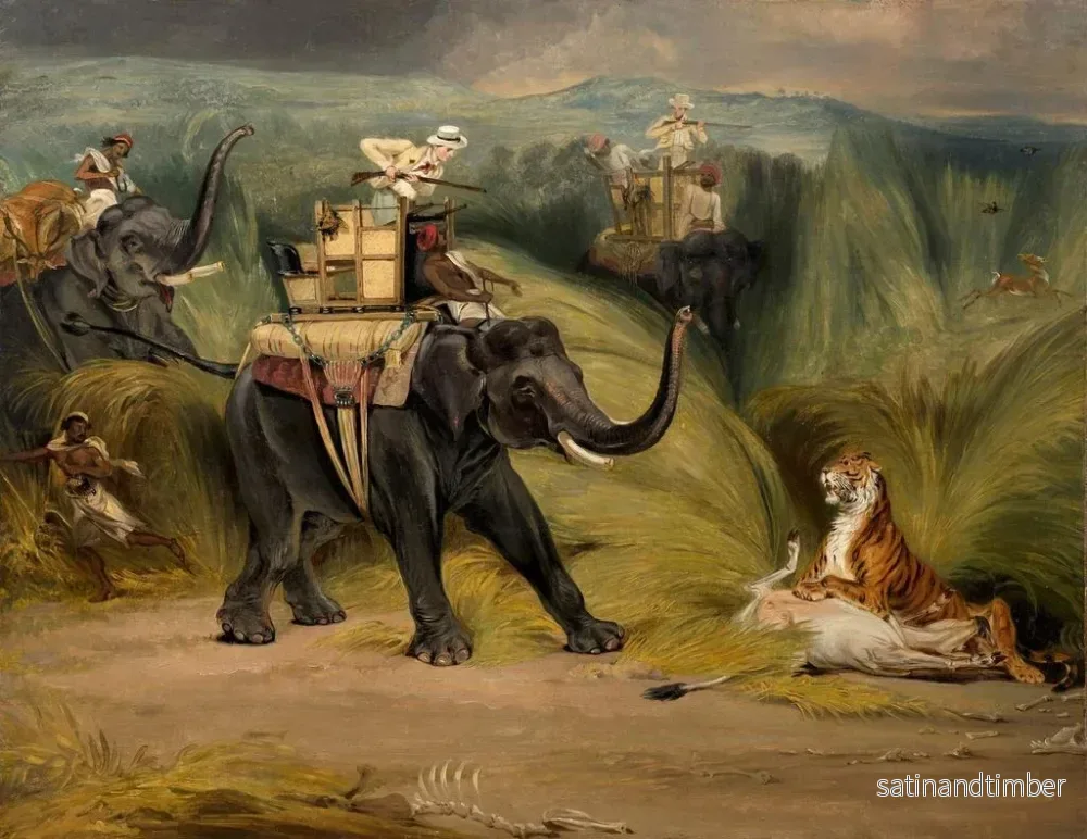 Reproduktion av målningen Oväntat möte med en tiger under en elefantjakt i Indien - William Henry Florio Hutchinsson - Bild 2