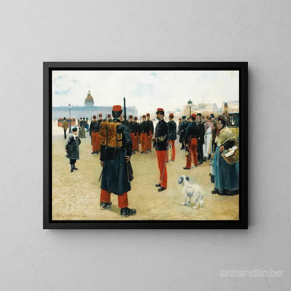 Reproduktion av målningen Elfes korpraler på Place des Invalides i Paris - Pierre Georges Jeanniot