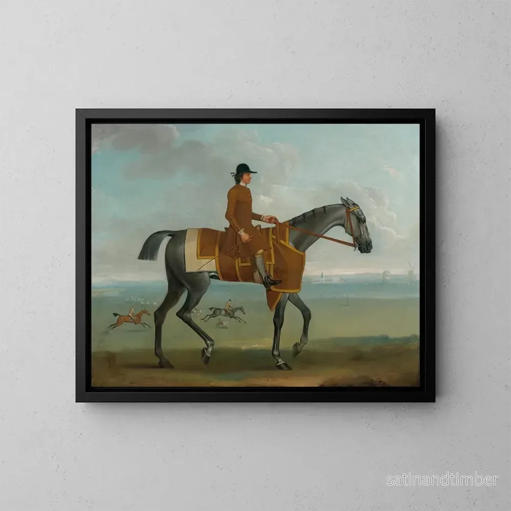 Reproduktion av målningen En grå travhäst med en jockey som tränar på Newmarket Heath – James Seymour Reproduktion av målningen En grå travhäst med en jockey som tränar på Newmarket Heath – James Seymour