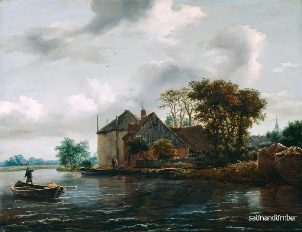 Reproduktion av målningen av en gård och höskulle vid en flod - Jacob van Ruisdael - Bild 2