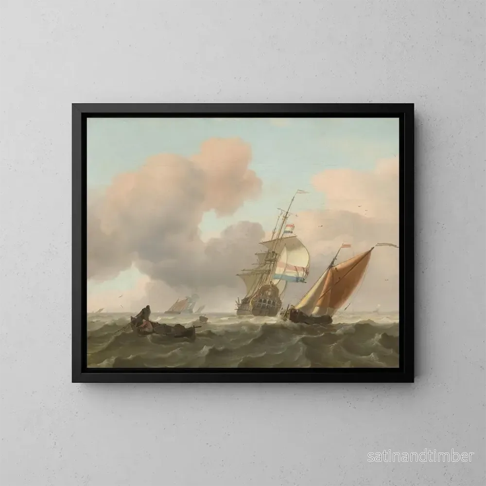 Reproduktion av målningen Mer agitée avec des navires - Ludolf Bakhuizen
