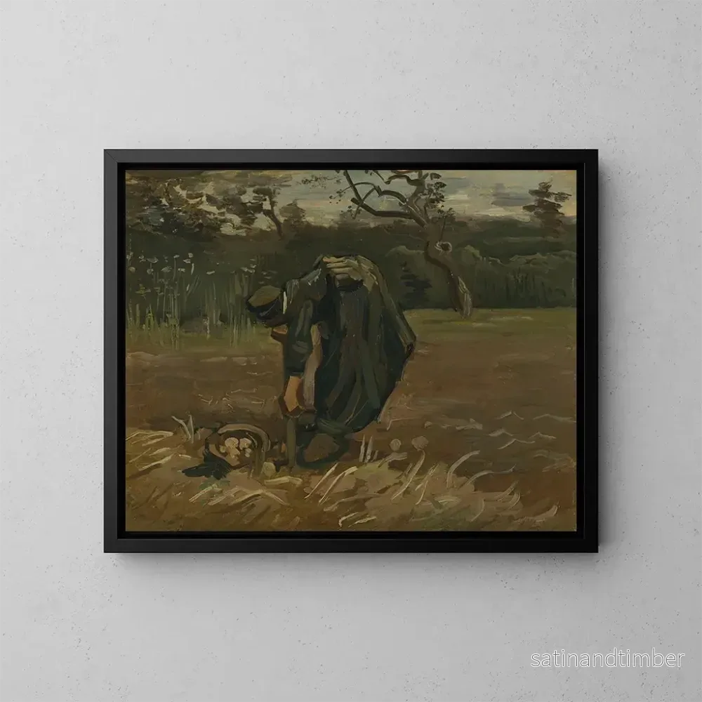 Reproduktion av målningen av en kvinnlig bonde som gräver potatis - Vincent van Gogh