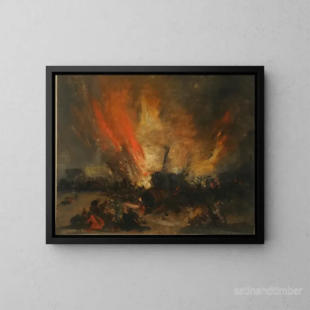 Reproduktion av målningen Explosion av en lokomotiv - Genaro Pérez Villaamil