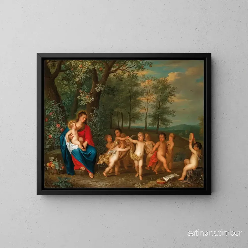 Reproduktion av målningen La Vierge et l'Enfant avec des anges dansants - Balthasar Beschey