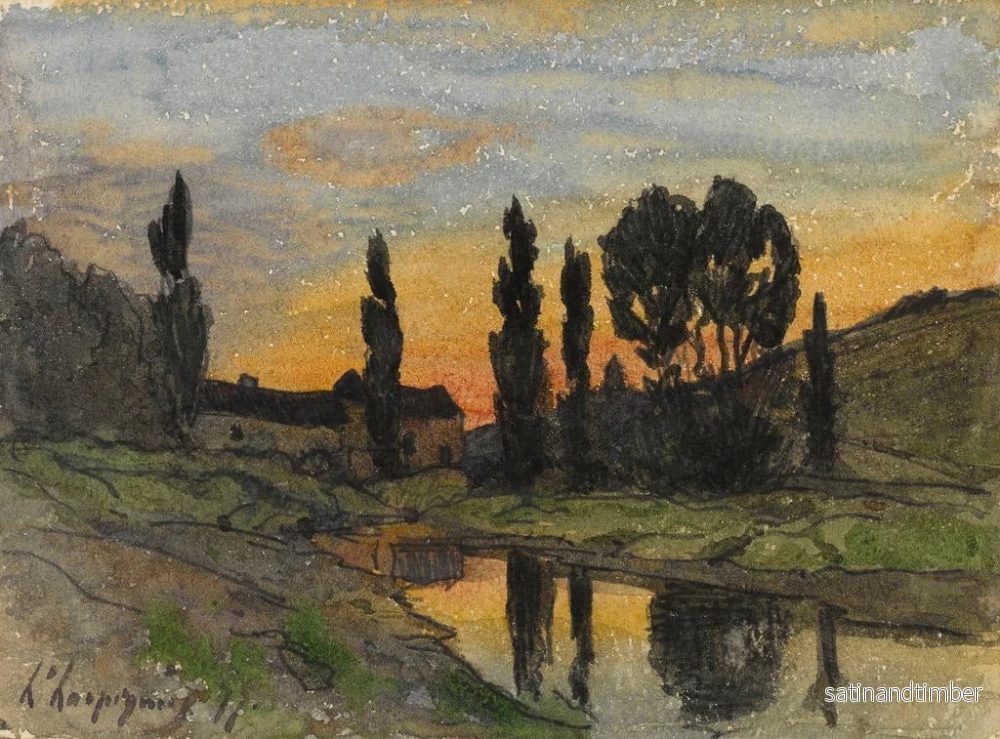 Reproduktion av målningen av ett träd vid en flod - Henri-Joseph Harpignies - Bild 2