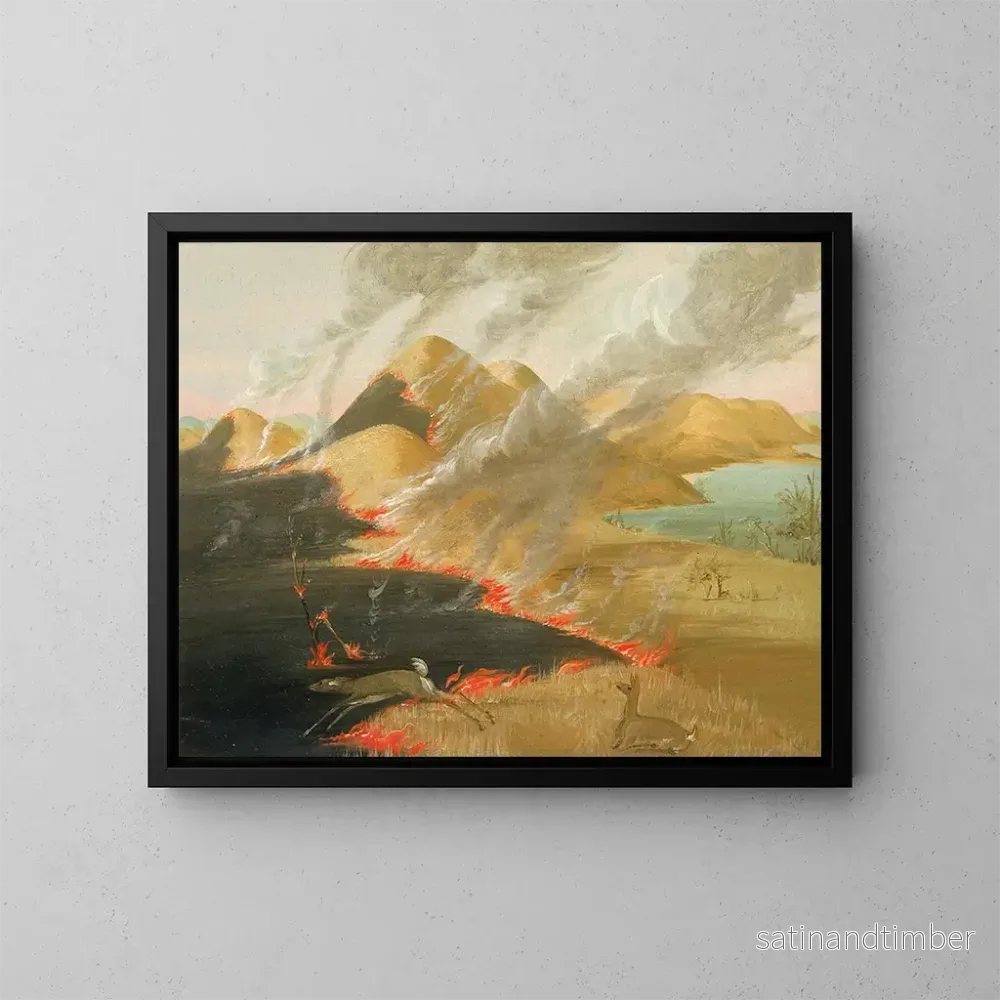 Reproduktion av målningen Bränning av prärjättar – George Catlin Reproduktion av målningen Bränning av prärjättar – George Catlin
