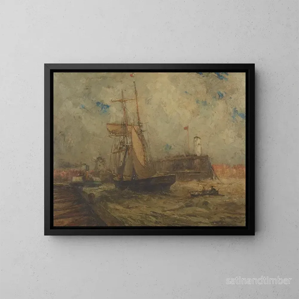 Reproduktion av målningen Brigantin som går in i hamnen i Littlehampton – Nelson Dawson Reproduktion av målningen Brigantin som går in i hamnen i Littlehampton – Nelson Dawson