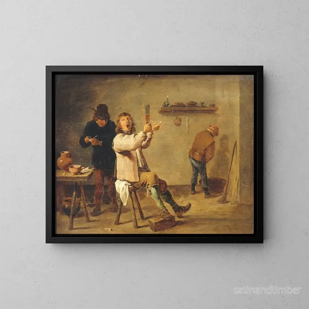 Reproduktion av målningen La Chanson de la boisson - David Teniers den Yngre