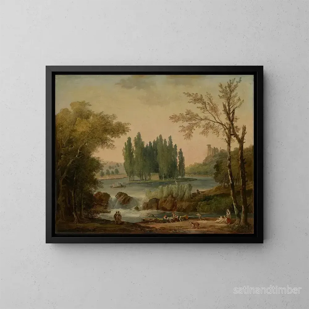 Reproduktion av målningen Vue du parc d'Ermenonville avec la tombe de Jean-Jacques Rousseau et le Temple de la Philosophie - Hubert Robert