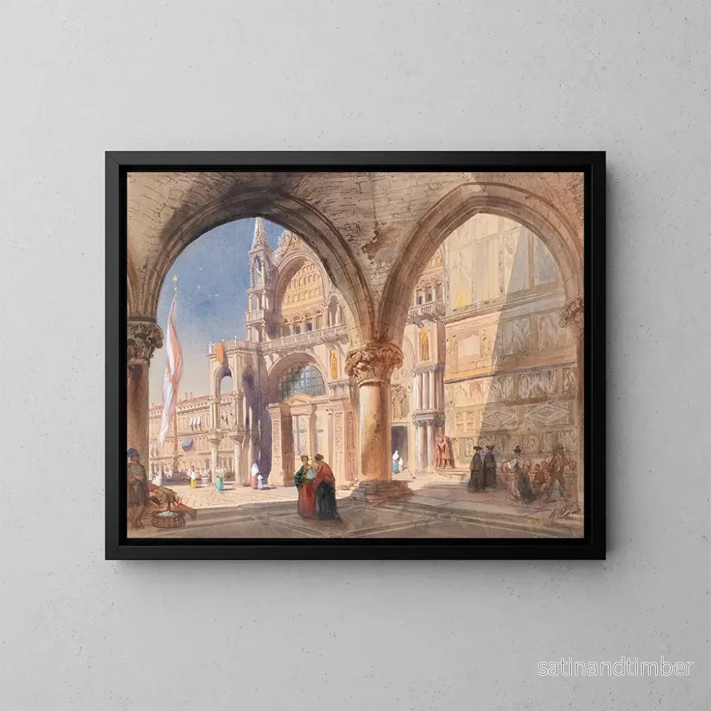 Reproduktion av målningen av Saint-Marc i Venedig från kolonnaden vid Dogepalatset – William Henry Lake Price Reproduktion av målningen av Saint-Marc i Venedig från kolonnaden vid Dogepalatset – William Henry Lake Price