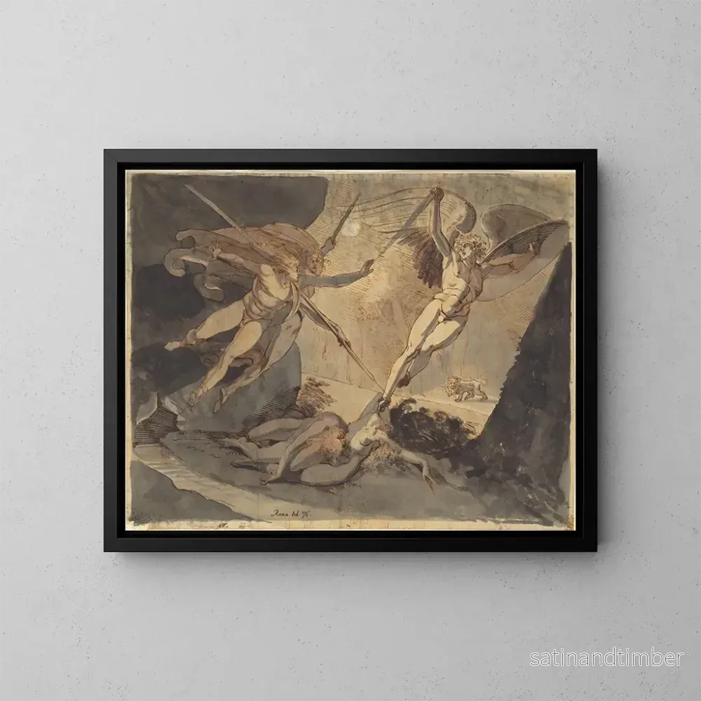 Reproduktion av målningen Satan börjar med kontakten av Ithuriels lans - Henry Fuseli