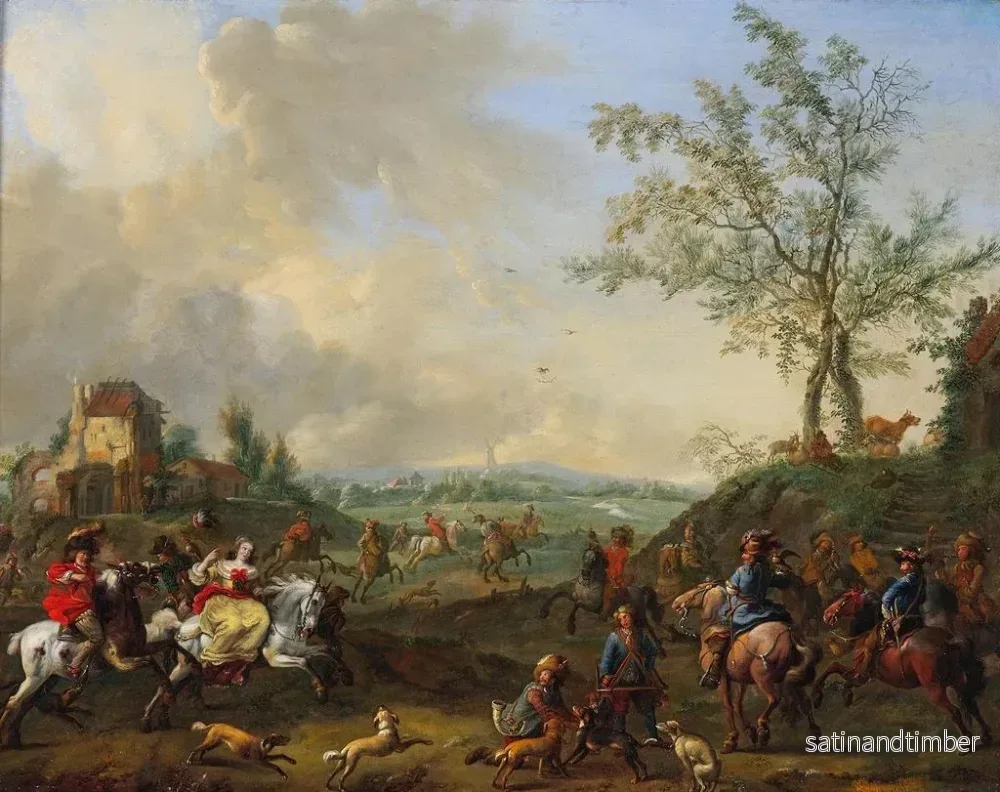 Reproduktion av målningen av eleganta riddare i en jaktscen med falkar - Jan Frans van Bredael - Bild 2