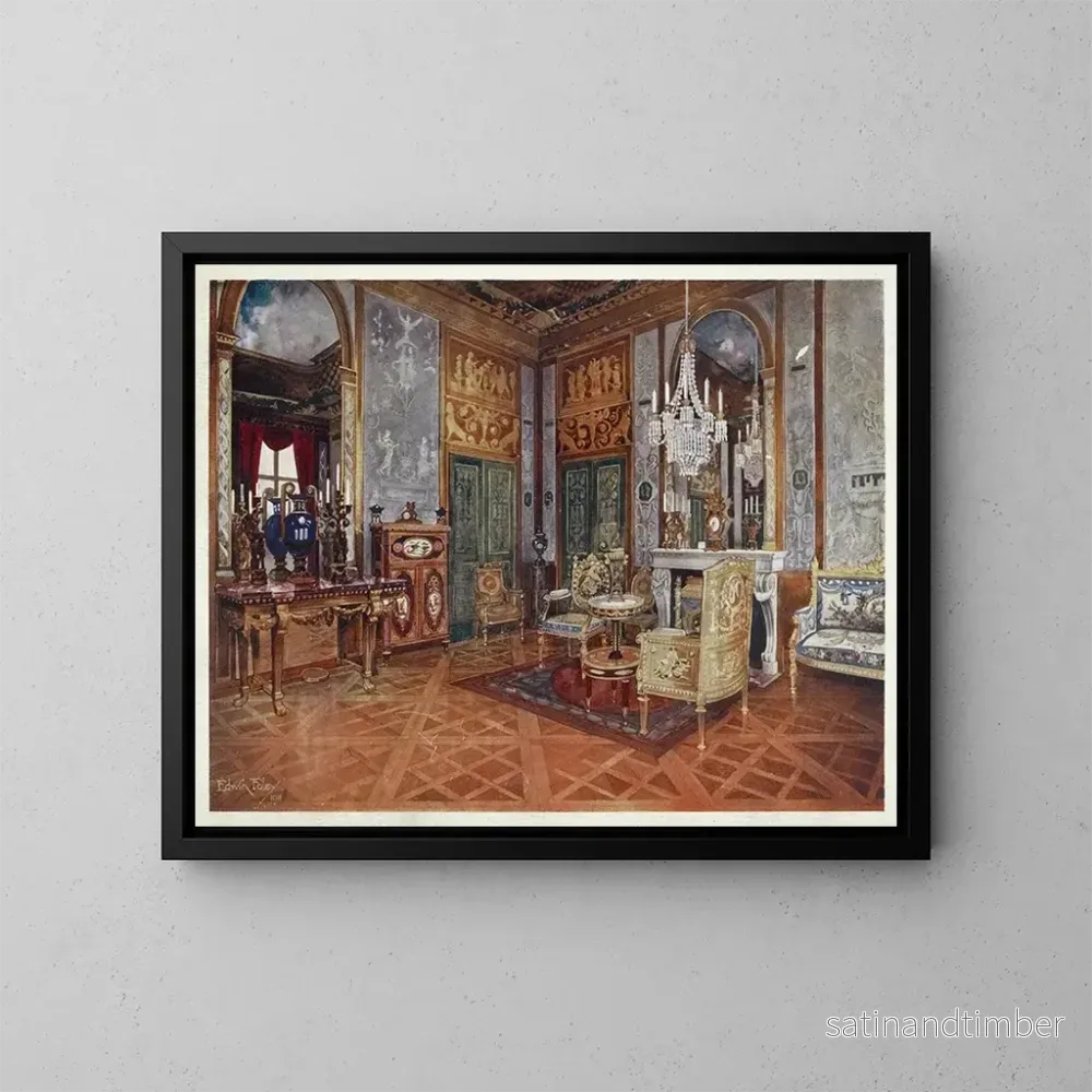Reproduktion av målningen av drottning Marie-Antoinettes musiksal, Fontainebleau slott, Frankrike - Edwin Foley
