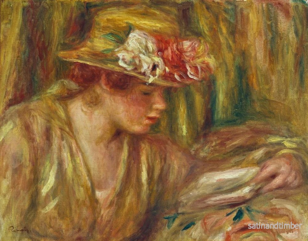 Reproduktion av målningen av en kvinnobyst i hatt som läser med huvudet vänd åt höger - Pierre-Auguste Renoir - Bild 2