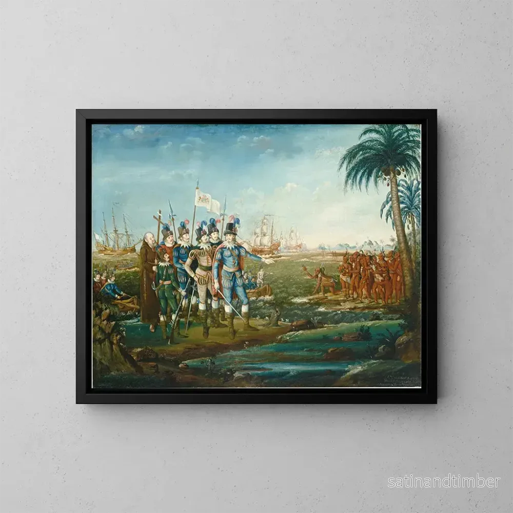 Reproduktion av målningen Första ankomsten av Christofer Columbus - Frederick Kemmelmeyer