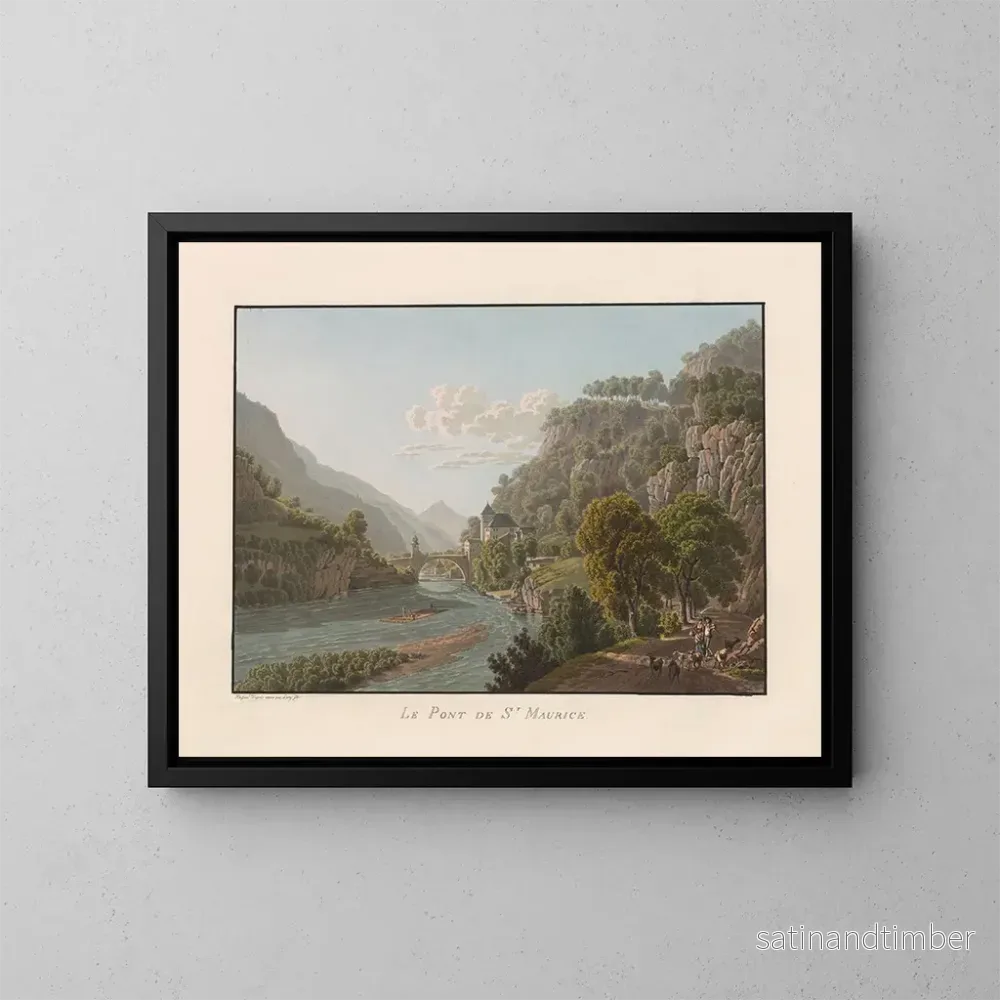 Reproduktion av målningen Le Pont de Saint-Maurice - Gabriel Lory den Yngre