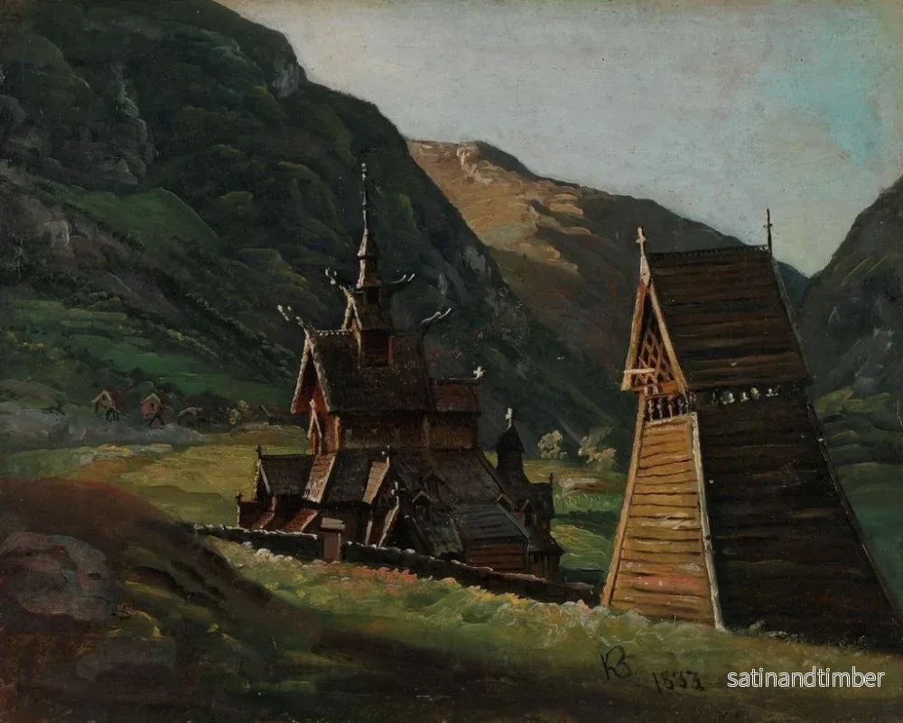 Reproduktion av målningen av Borgund stående träkyrka i Lærdal - Knud Baade - Bild 2