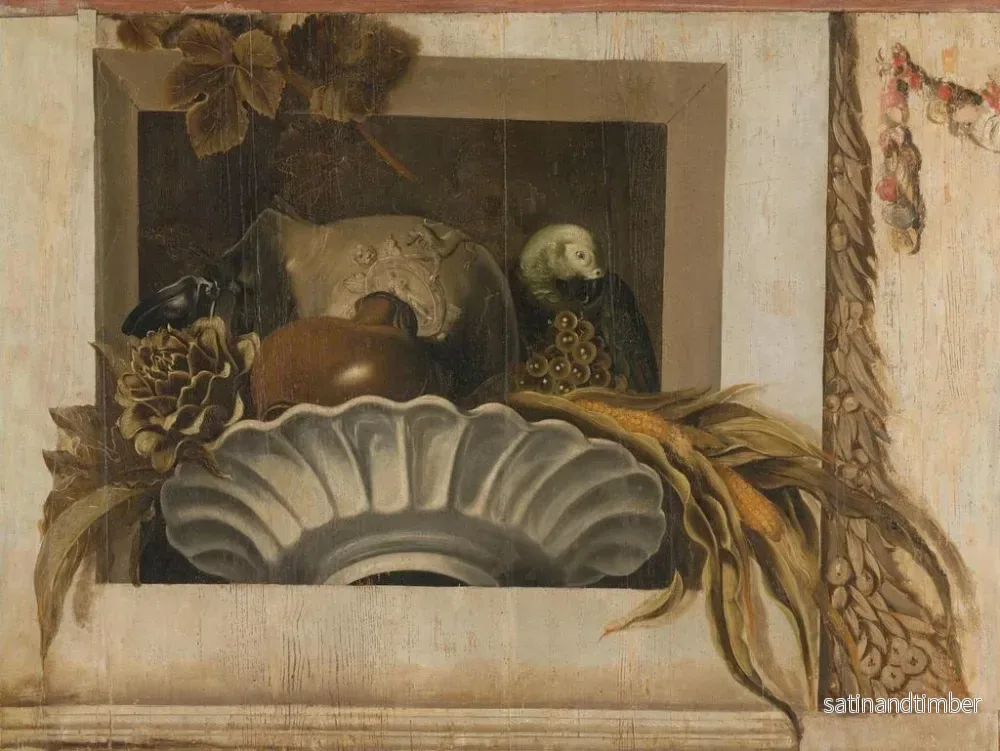 Reproduktion av målningen av still life med en skål majs, kronärtskockor, druvor och en papegoja - Jacob van Campen - Bild 2
