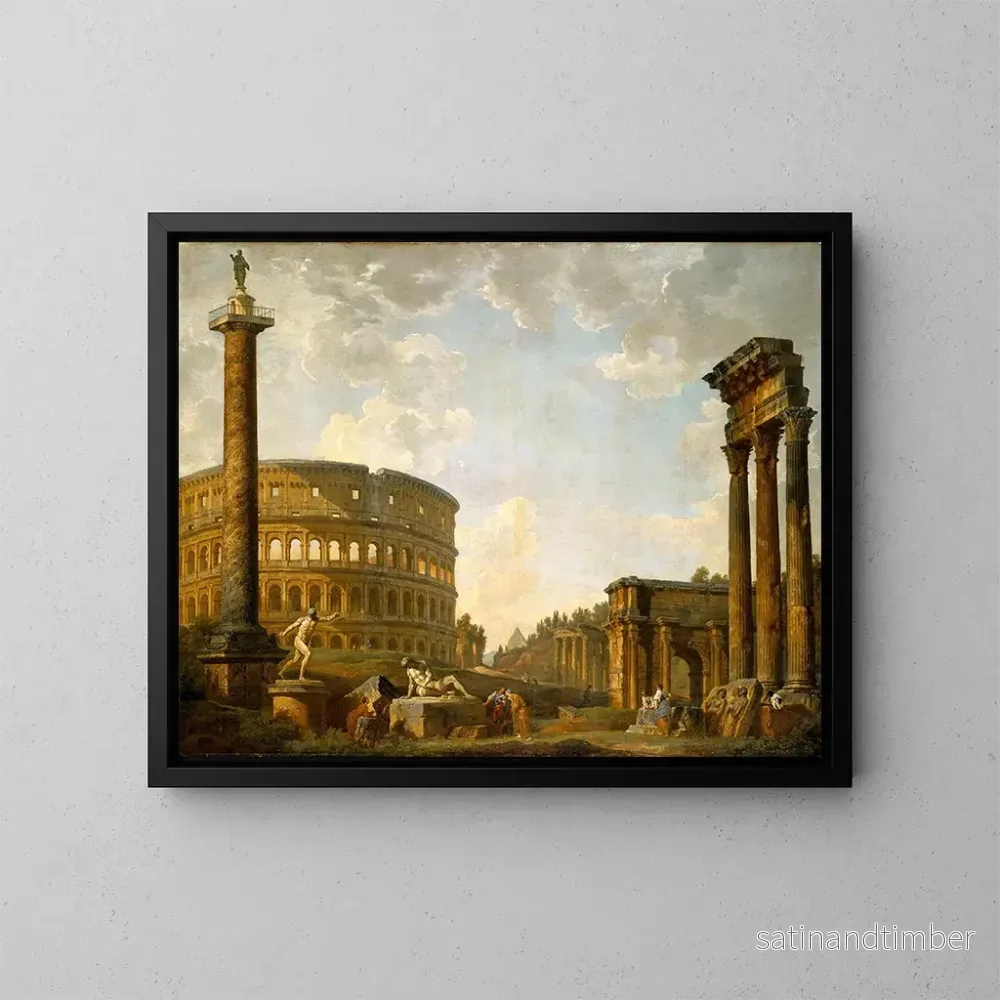 Reproduktion av målningen Caprice romain: Le Colisée et autres monuments - Giovanni Paolo Panini